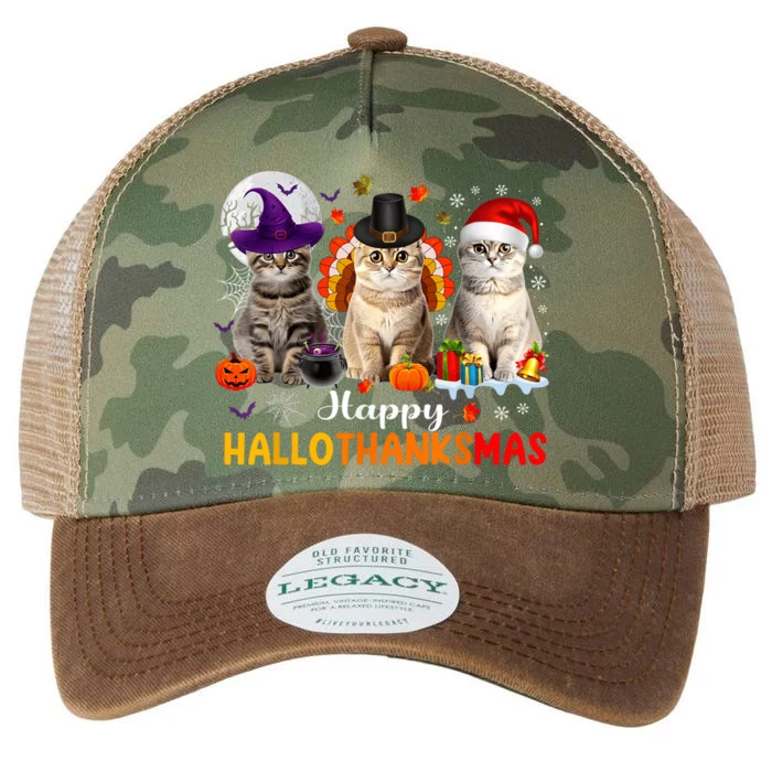 Happy Hallothanksmas Cats Halloween Thanksgiving Christmas Legacy Tie Dye Trucker Hat