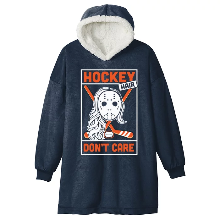 Hockey Hair Dont Care Ice Hockey Vintage Gift Gift Hooded Wearable Blanket