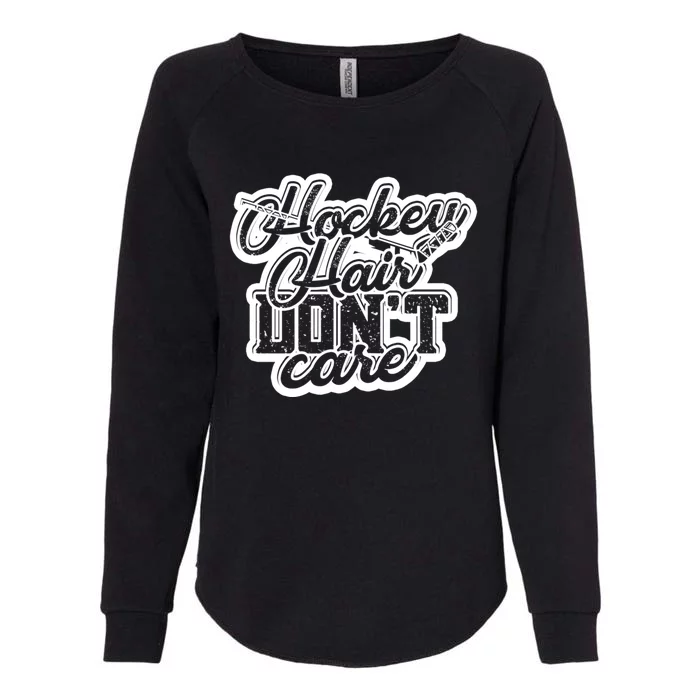 Hockey Hair Dont Care And Long Natural Hair Funny Gift Womens California Wash Sweatshirt