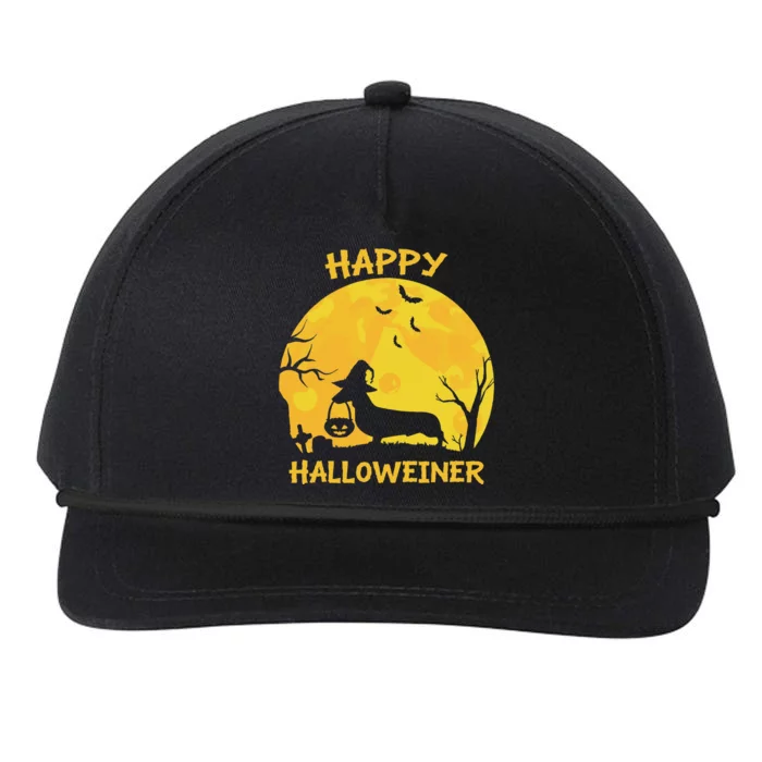 Happy Halloweiner Dachshund Wiener Funny Dog Lover Halloween Snapback Five-Panel Rope Hat