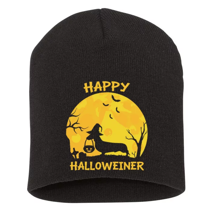 Happy Halloweiner Dachshund Wiener Funny Dog Lover Halloween Short Acrylic Beanie