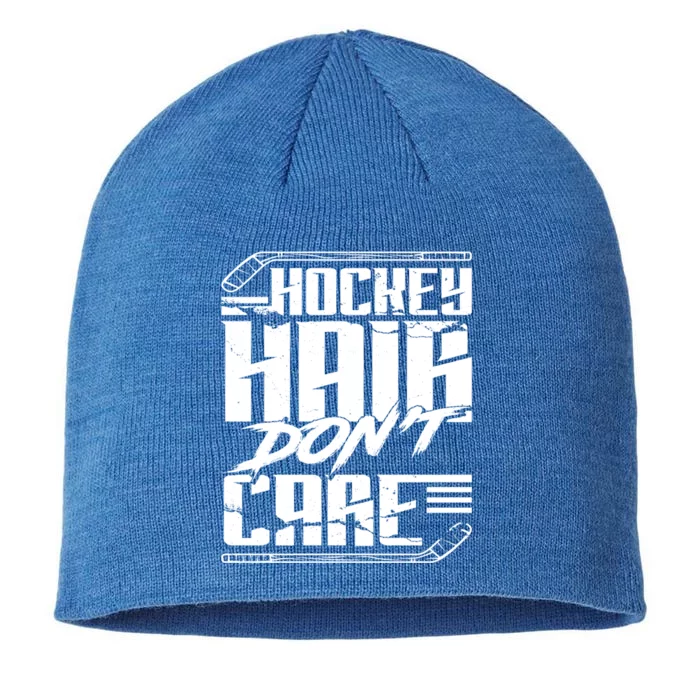 Hockey Hair Dont Care Funny Hockey Player Ice Hockey Great Gift 8 1/2in Sustainable Knit Beanie