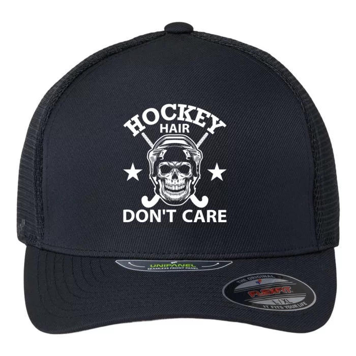 Hockey Hair Dont Care Ice Hockey Gift Winter Sports Vintage Gift Flexfit Unipanel Trucker Cap