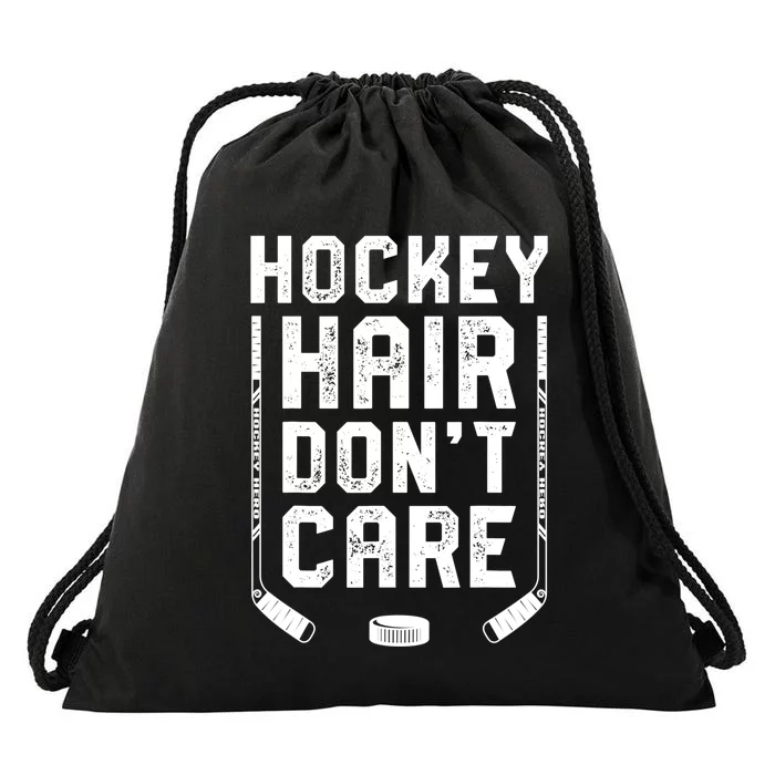 Hockey Hair Don't Care Women Girls Ice Puck Player TShirt Drawstring Bag