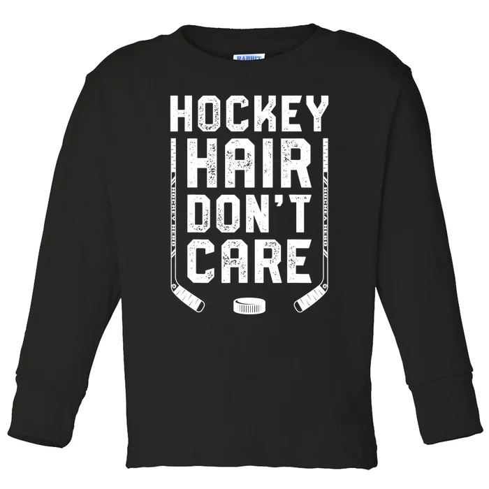 Hockey Hair Don't Care Women Girls Ice Puck Player TShirt Toddler Long Sleeve Shirt