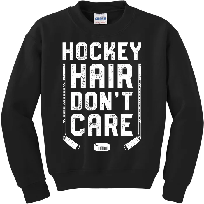 Hockey Hair Don't Care Women Girls Ice Puck Player TShirt Kids Sweatshirt