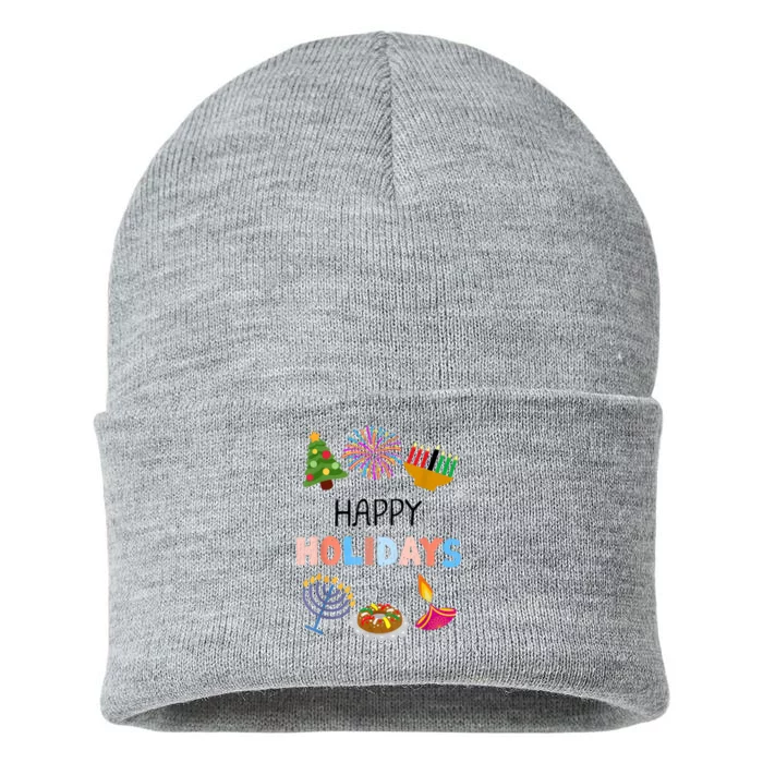 Happy Holidays Diwali Kwanzaa Hanukkah Christmas Sustainable Knit Beanie