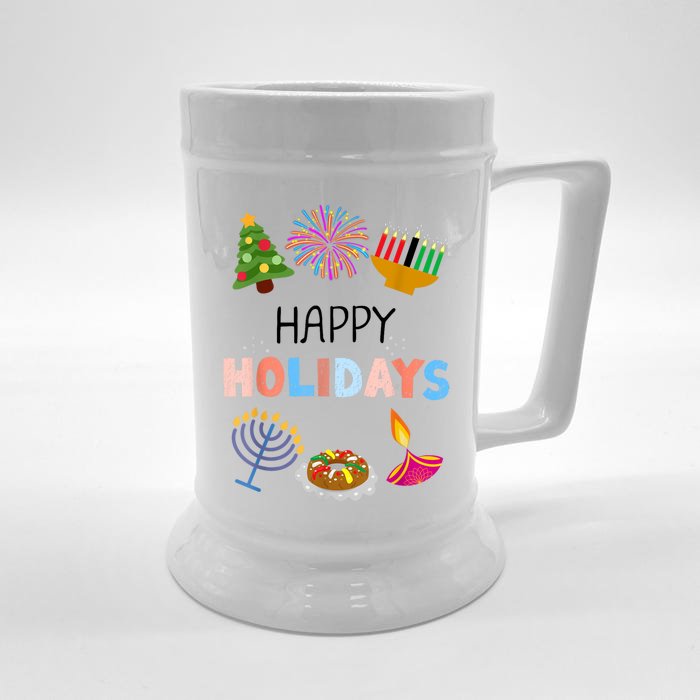 Happy Holidays Diwali Kwanzaa Hanukkah Christmas Front & Back Beer Stein