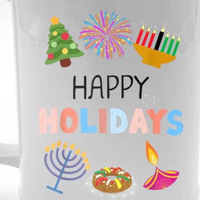 Happy Holidays Diwali Kwanzaa Hanukkah Christmas Front & Back Beer Stein