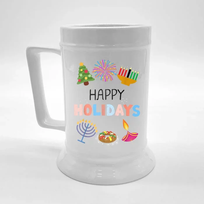 Happy Holidays Diwali Kwanzaa Hanukkah Christmas Front & Back Beer Stein