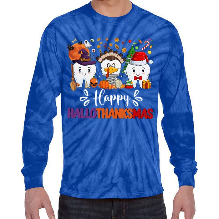 Happy Hallothanksmas Dental Boo Crew Dentist Assistant Gift Tie-Dye Long Sleeve Shirt