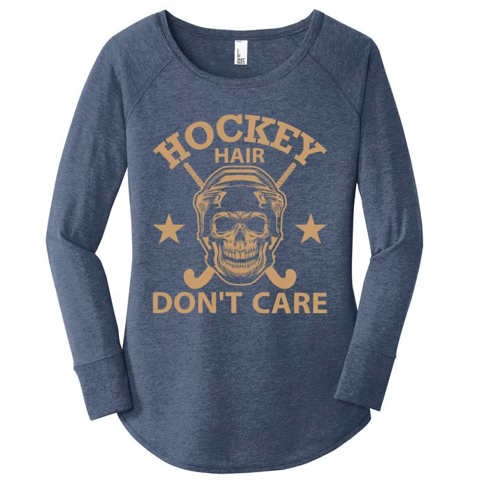 Hockey Hair Dont Care Ice Hockey Gift Winter Sports Vintage Gift Women's Perfect Tri Tunic Long Sleeve Shirt