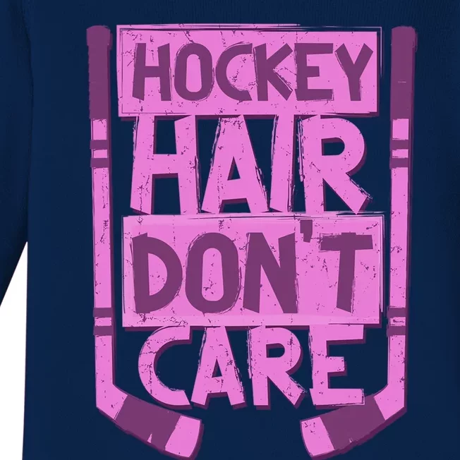 Hockey Hair Dont Care Funny Ice Hockey Lover Designs Meaningful Gift Baby Long Sleeve Bodysuit