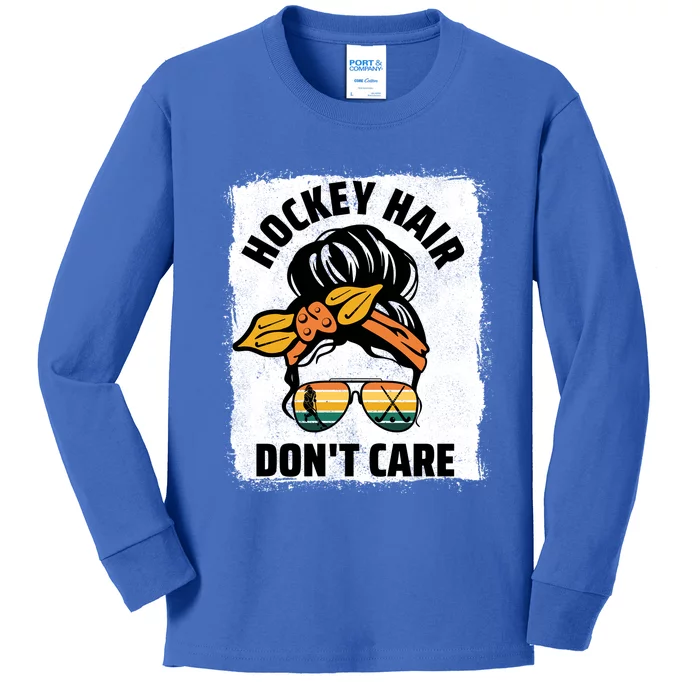 Hockey Hair Dont Care Player Field Hockey Gift Kids Long Sleeve Shirt