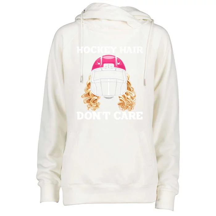 Hockey Hair Dont Care Ice Puck Player Gift Womens Funnel Neck Pullover Hood