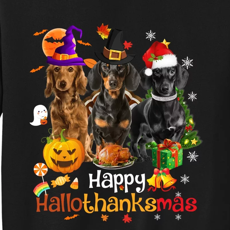 Happy Hallothanksmas Dachshund Halloween Thanksgiving Xmas Sweatshirt