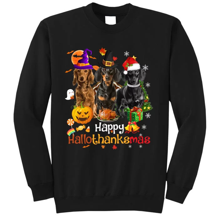 Happy Hallothanksmas Dachshund Halloween Thanksgiving Xmas Sweatshirt