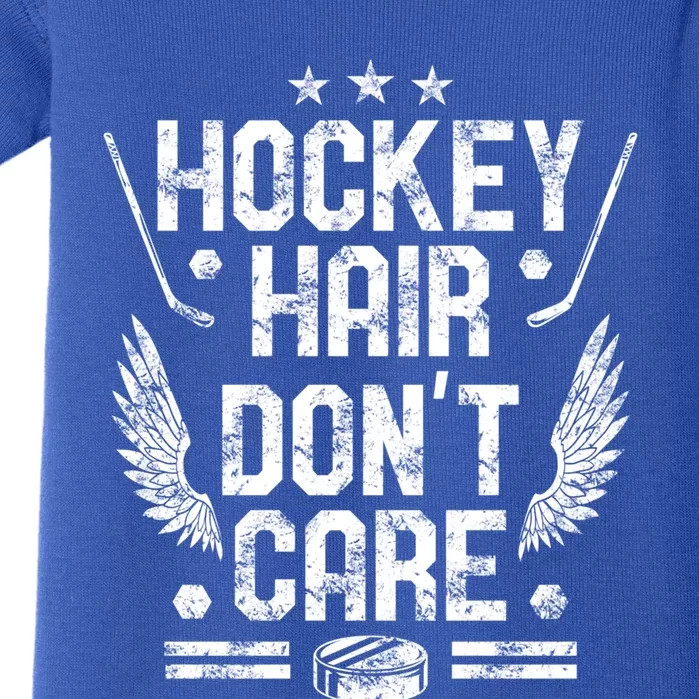 Hockey Hair Dont Care Athlete Hockey Fan Cute Gift Baby Bodysuit