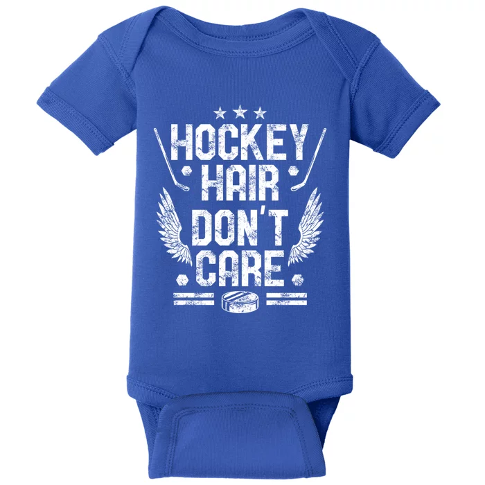 Hockey Hair Dont Care Athlete Hockey Fan Cute Gift Baby Bodysuit