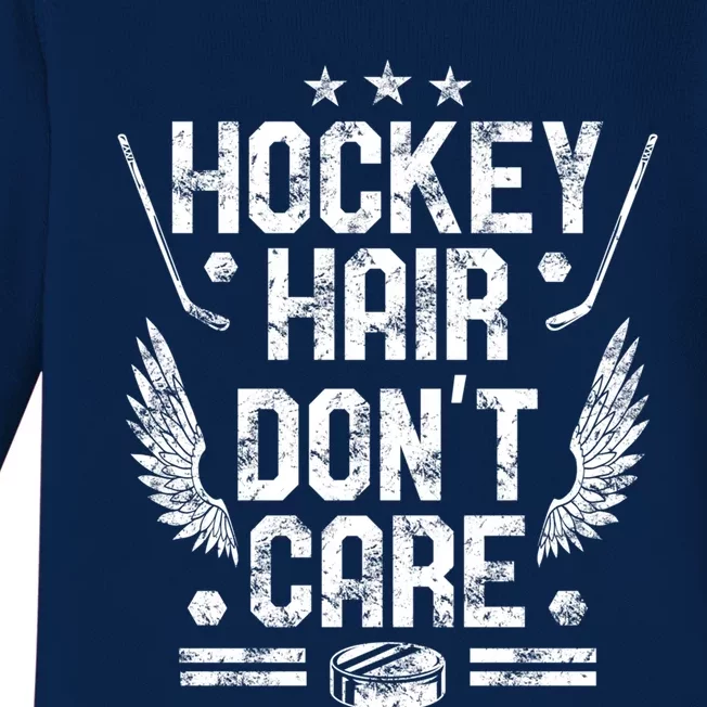 Hockey Hair Dont Care Athlete Hockey Fan Cute Gift Baby Long Sleeve Bodysuit