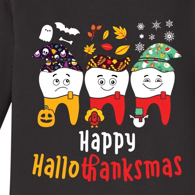 Happy Hallothanksmas Dental Halloween Thanksgiving Christmas Baby Long Sleeve Bodysuit