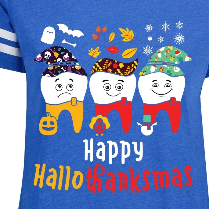 Happy Hallothanksmas Dental Halloween Thanksgiving Christmas Enza Ladies Jersey Football T-Shirt