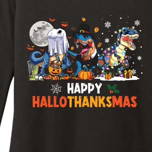 Happy Hallothanksmas Dinosaur Funny Hallothanksmas Party Womens CVC Long Sleeve Shirt