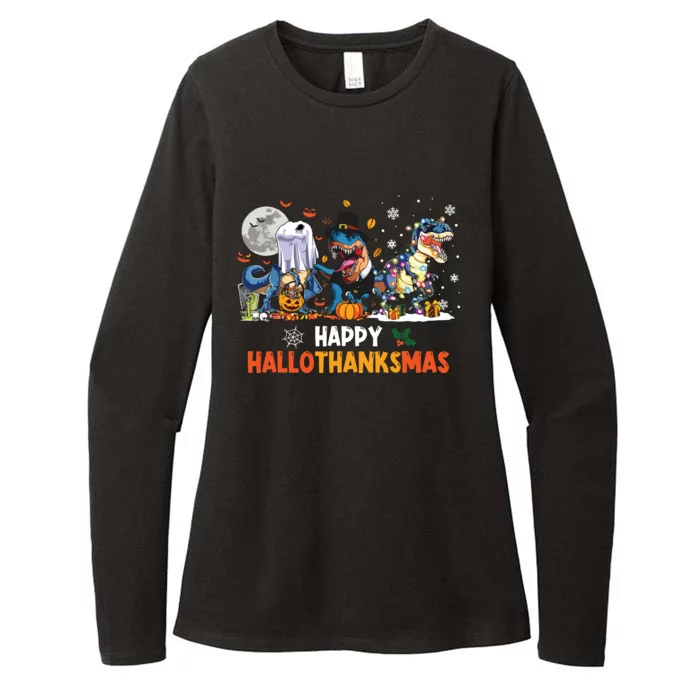 Happy Hallothanksmas Dinosaur Funny Hallothanksmas Party Womens CVC Long Sleeve Shirt