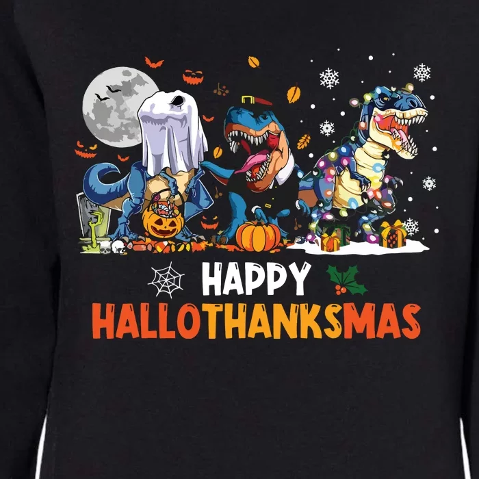 Happy Hallothanksmas Dinosaur Funny Hallothanksmas Party Womens California Wash Sweatshirt