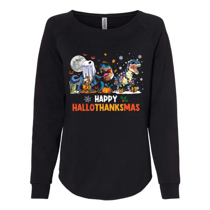 Happy Hallothanksmas Dinosaur Funny Hallothanksmas Party Womens California Wash Sweatshirt