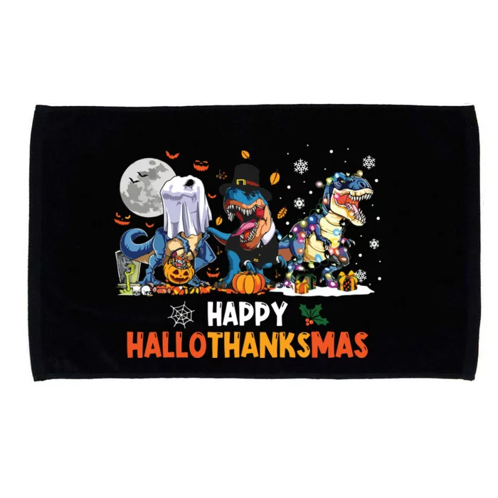 Happy Hallothanksmas Dinosaur Funny Hallothanksmas Party Microfiber Hand Towel