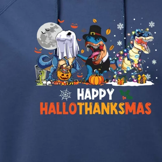 Happy Hallothanksmas Dinosaur Funny Hallothanksmas Party Performance Fleece Hoodie