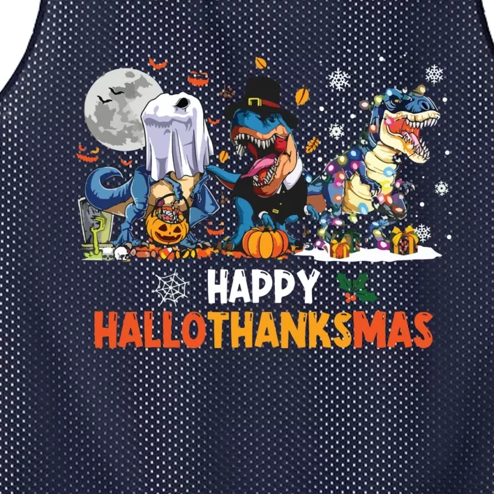 Happy Hallothanksmas Dinosaur Funny Hallothanksmas Party Mesh Reversible Basketball Jersey Tank