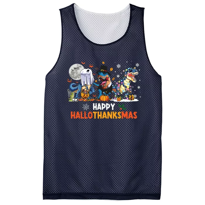 Happy Hallothanksmas Dinosaur Funny Hallothanksmas Party Mesh Reversible Basketball Jersey Tank