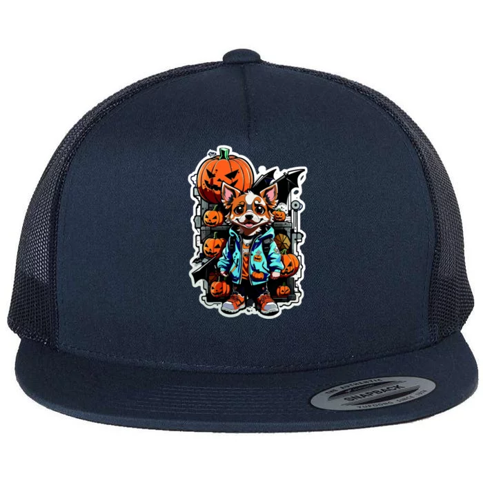 Hip Halloween Dog Flat Bill Trucker Hat