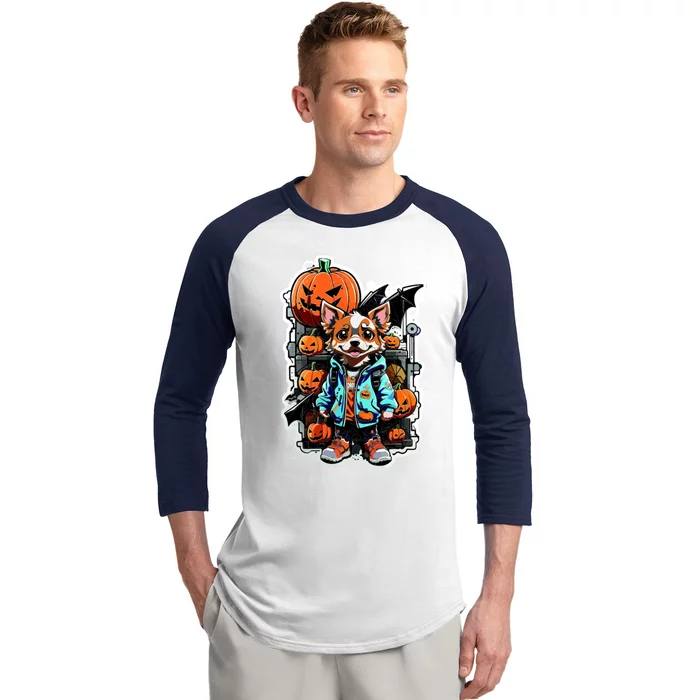 Hip Halloween Dog Baseball Sleeve Shirt