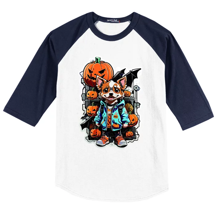 Hip Halloween Dog Baseball Sleeve Shirt