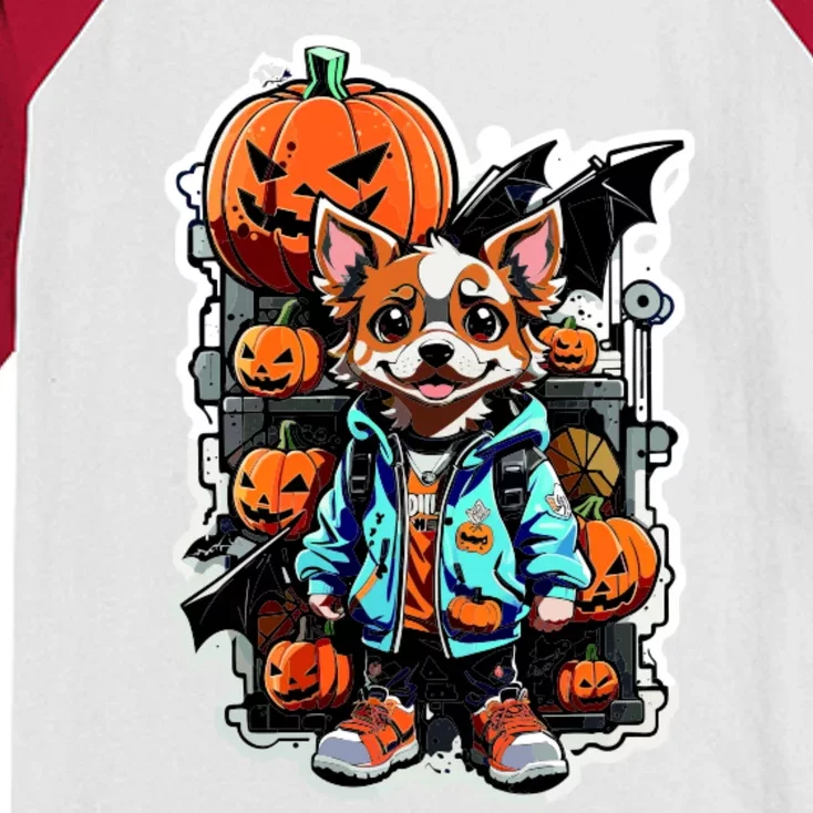 Hip Halloween Dog Kids Colorblock Raglan Jersey