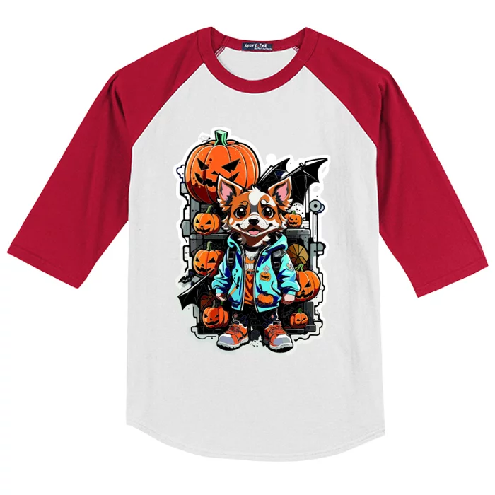 Hip Halloween Dog Kids Colorblock Raglan Jersey