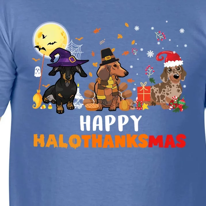 Happy Hallothanksmas Dachshund Dog Lover Halloween Christmas Great Gift Comfort Colors T-Shirt