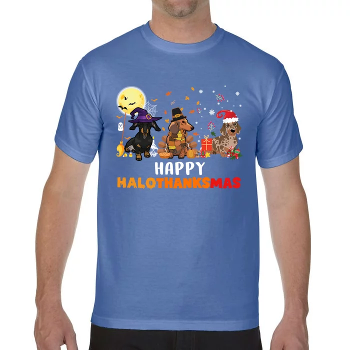 Happy Hallothanksmas Dachshund Dog Lover Halloween Christmas Great Gift Comfort Colors T-Shirt