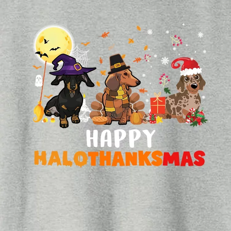 Happy Hallothanksmas Dachshund Dog Lover Halloween Christmas Great Gift Women's Crop Top Tee