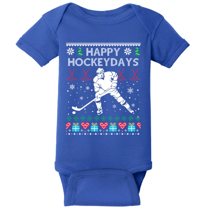 Happy Hockey Days Ugly Christmas Sweater Gift Hockey Player Meaningful Gift Baby Bodysuit