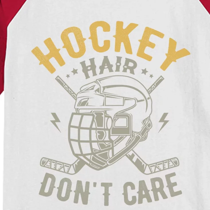 Hockey Hair Dont Care Hockey Player Ice Hockey Cute Gift Kids Colorblock Raglan Jersey