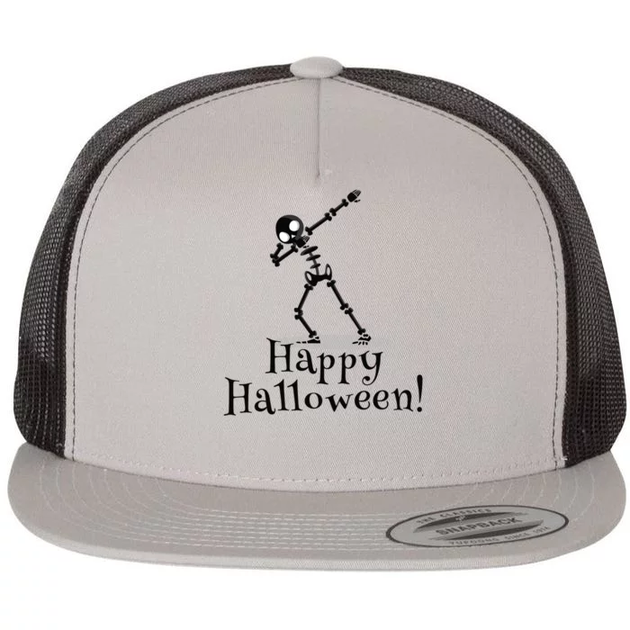 Happy Halloween Dabbing Skeleton Dab Ghost Pumpkin Spooky Cute Gift Flat Bill Trucker Hat