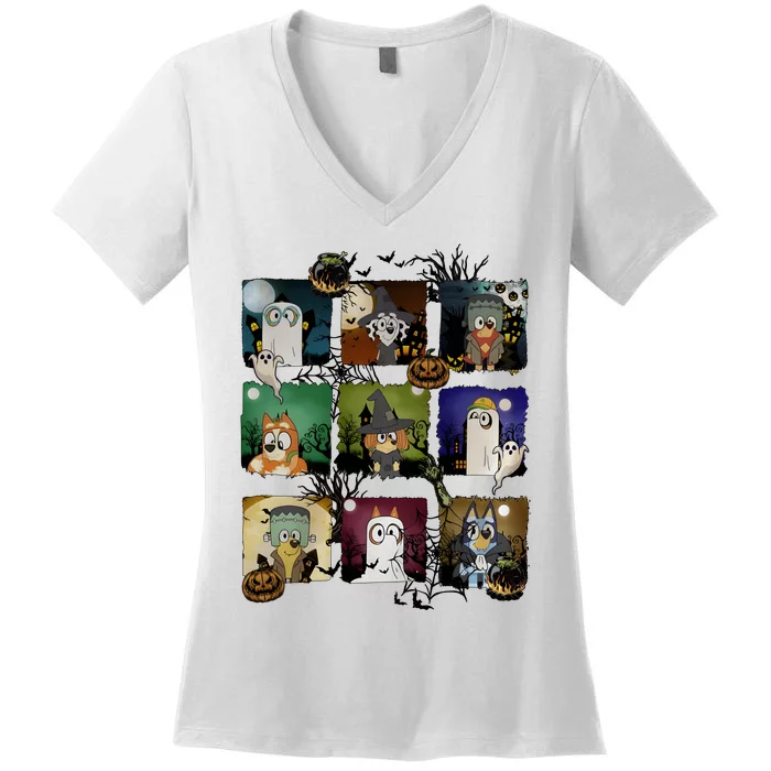 Happy Halloween Dog Family Matching Funny Dog Lover Women's V-Neck T-Shirt