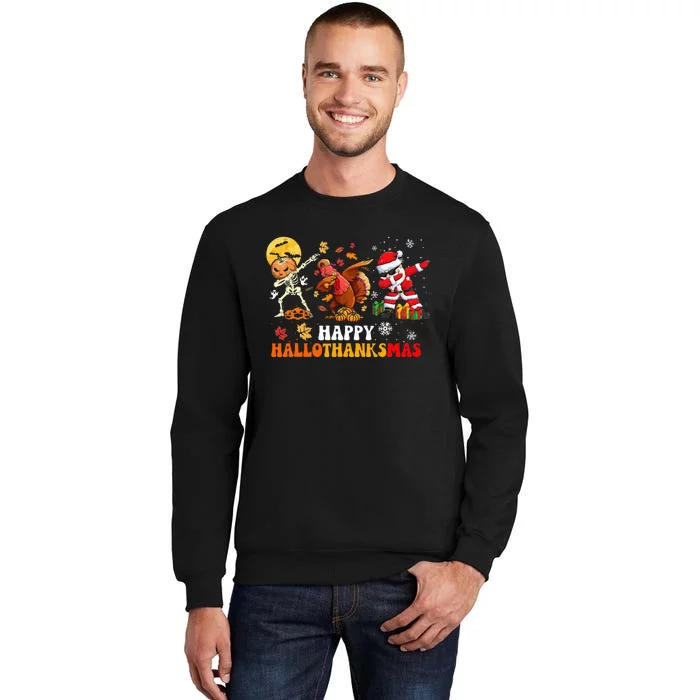 Happy Hallowthanksmas Dabbing Santa Thanksgiving Christmas Tall Sweatshirt