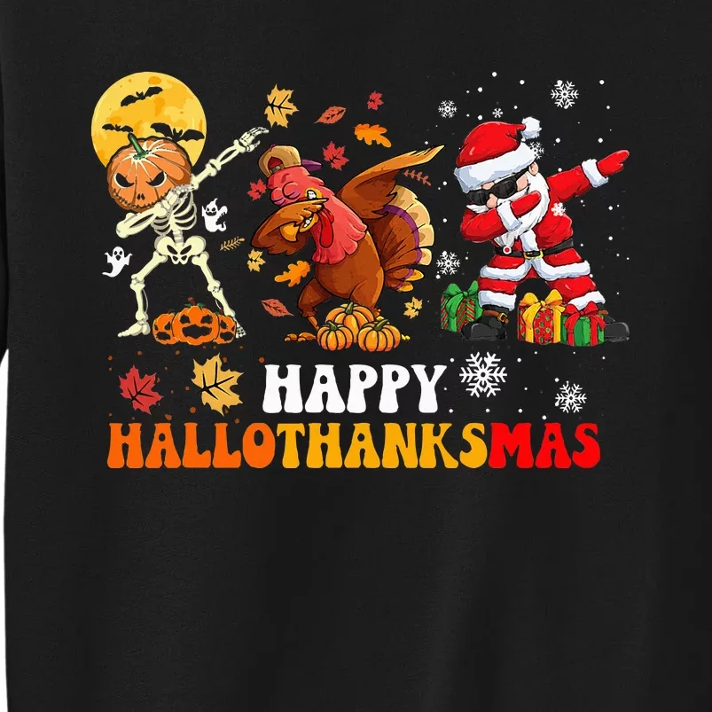 Happy Hallowthanksmas Dabbing Santa Thanksgiving Christmas Tall Sweatshirt