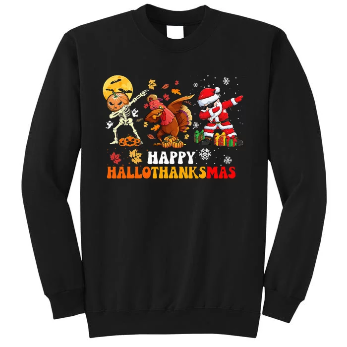 Happy Hallowthanksmas Dabbing Santa Thanksgiving Christmas Tall Sweatshirt