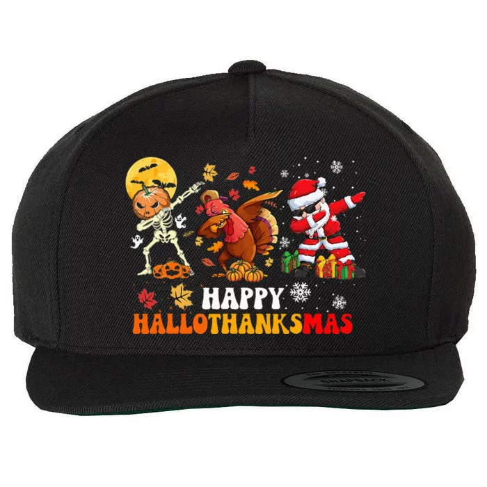 Happy Hallowthanksmas Dabbing Santa Thanksgiving Christmas Wool Snapback Cap